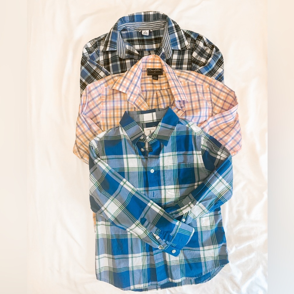3pk Kids Plaid Button Down Shirts - Blue, Pink, size 6.